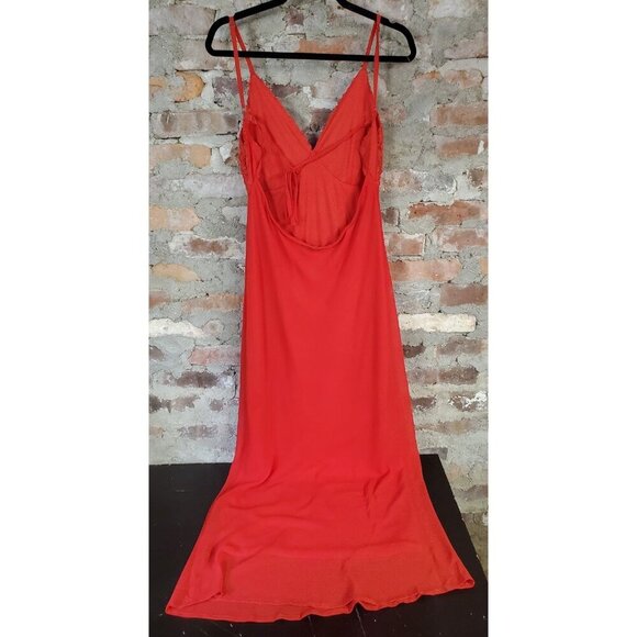 Wild Fable Long Red Dress Womens Sz M Open Back Roses J - Picture 4 of 5